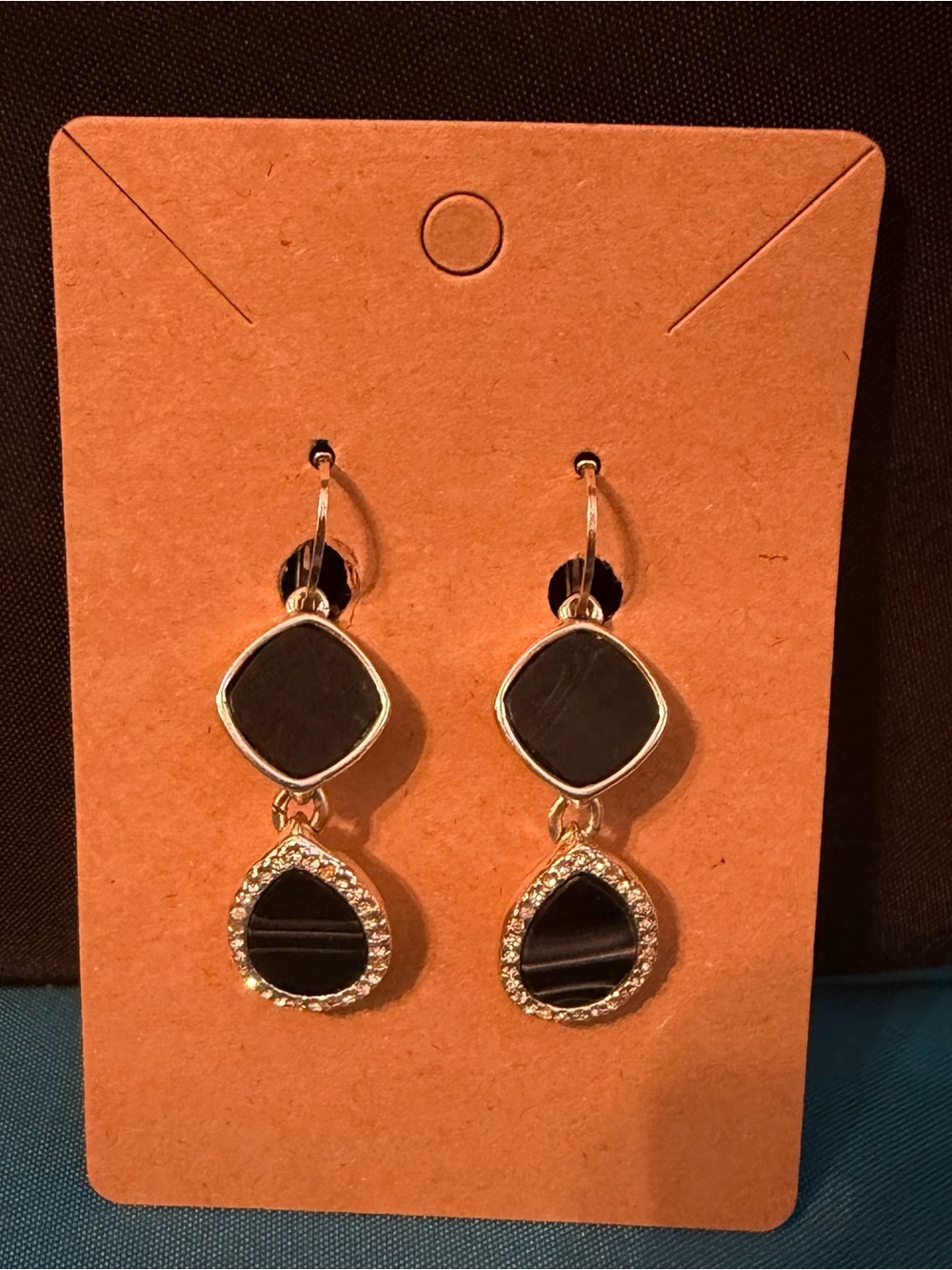 Nine West Silver-Tone Black Dangle Earrings with Crystal Halo